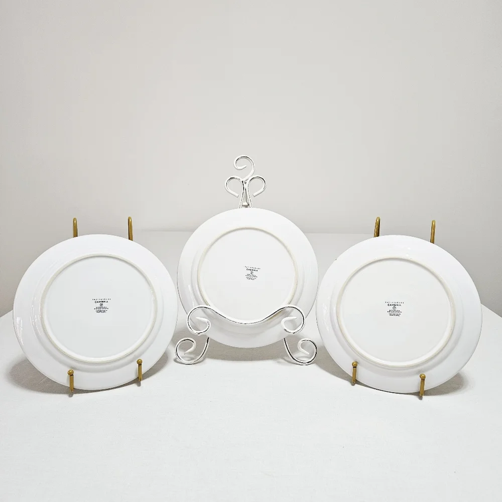 Pottery Barn Cambria Stone (3) Salad Plates Handcrafted Rustic Trim White 9.5